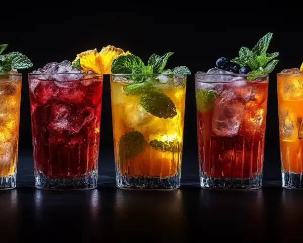 Pięć kolorowych drinków z lodem i owocami. Idealne na lato, pokazują, jak zrobić dobry drink.