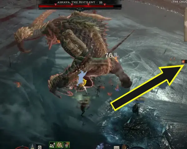 Gracze walczą z Ashavą, potężnym world boss diablo 4, w mroźnym otoczeniu. Czas ucieka, a cel to pokonanie bestii.