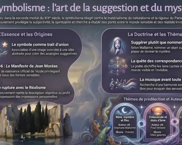 Le symbolisme, art de la suggestion, explore le mystère. Il privilégie l'analogie et la quête des correspondances, comme le montre l'image.