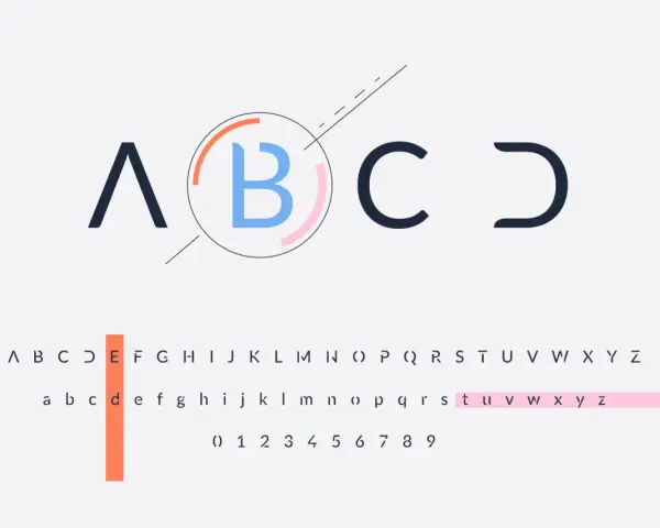 Nowe litery i cyfry w nowoczesnej typografii. Alfabet od A do Z, wielkie i małe litery, oraz cyfry.