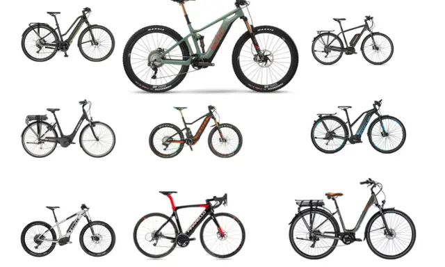 Collection de vélos électriques, du VTT au vélo de ville, chacun avec un poids différent pour s'adapter à vos besoins.