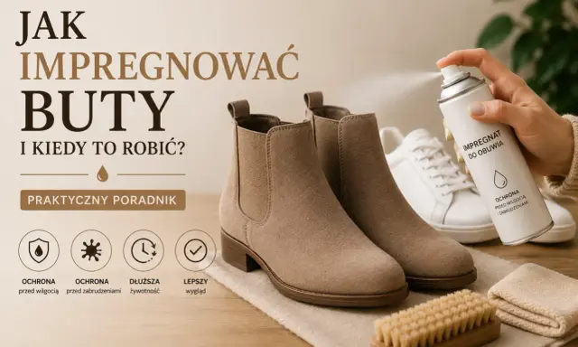 Konserwacja butów skórzanych: impregnat w sprayu chroni przed wilgocią i zabrudzeniami, zapewniając dłużą żywotność i lepszy wygląd obuwia.