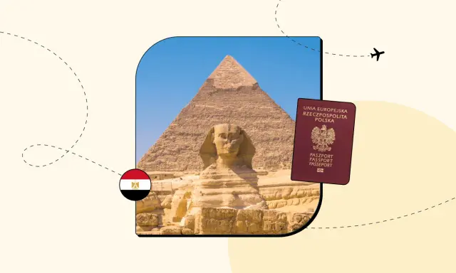Piramide i Sfinks w Gizie, obok polski paszport. Czy do Egiptu potrzebny jest paszport? Tak, aby podróżować do tego kraju, potrzebujesz ważnego dokumentu.