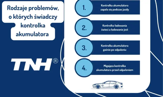 Rodzaje problemów, o których świadczy kontrolka akumulatora: zapala się podczas jazdy, świeci, gaśnie po odpaleniu, miga przed odpaleniem.