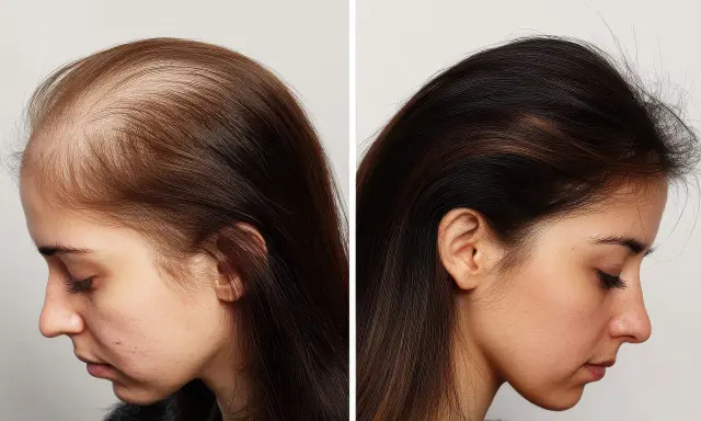 Comparaison avant/après : une femme souffrant d'alopécie frontale fibrosante voit sa chevelure se densifier.