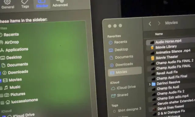 Na ekranie komputera widać okno Findera, gdzie opcja AirDrop nie działa. Widoczne są foldery i pliki, m.in. "Movies".
