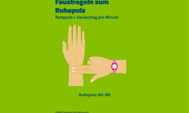 Ein Finger tastet den Puls am Handgelenk. Der Ruhepuls ist wichtig für den Alltag.