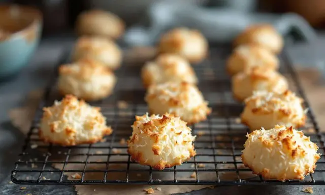 Douceurs de rocher coco moelleux et croustillants, dorés à la perfection sur une grille.