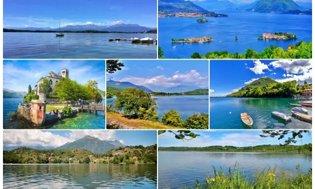 Splendidi laghi balneabili con isole, montagne e barche. Un invito alla vacanza in paesaggi incantevoli.