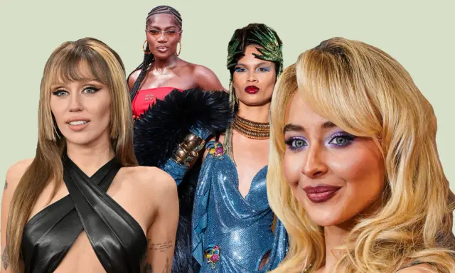 Miley Cyrus, a woman with braids, and two other women with bold makeup and fashion embody a glamorous, yet clean girl aesthetic.