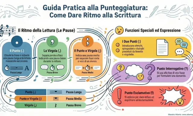 Guida alla punteggiatura per la classe terza: il punto, la virgola e il punto e virgola creano il ritmo della scrittura.