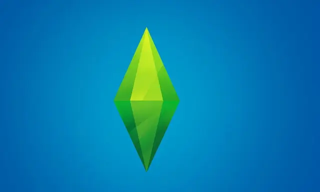 Zielony symbol Plumbob z gry The Sims 4, odbijający się na niebieskim tle. Pomocne przy debugowaniu gry.