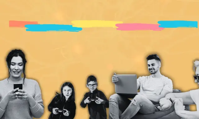 Famille connectée, des enfants aux aînés, explorant les effets des écrans sur le cerveau adulte.