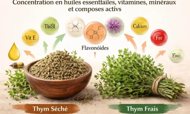 Tisane de thym : le thym frais et séché regorgent de vitamines, minéraux et flavonoïdes, essentiels pour la santé.