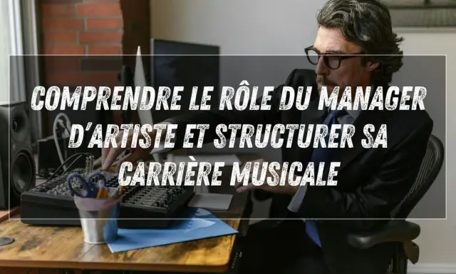 Un homme d'affaires, un agent musique, ajuste une console de mixage, prêt à structurer une carrière.