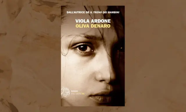Copertina del libro "Oliva Denaro" di Viola Ardone, con un primo piano intenso del volto di una ragazza.