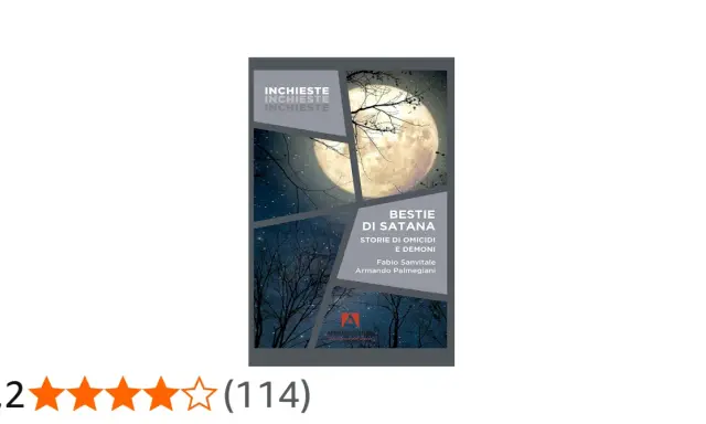 Copertina del libro "Bestie di Satana", con luna piena e alberi spogli su sfondo stellato. Le inchieste su omicidi e demoni promettono storie inquietanti.