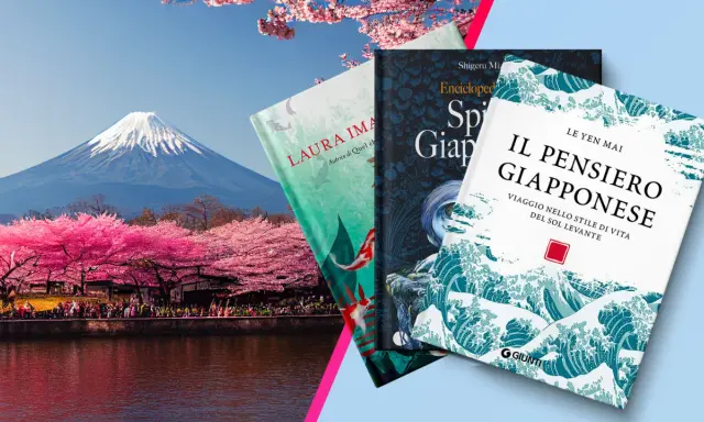 Libri ambientati in Giappone, con il Monte Fuji e ciliegi in fiore sullo sfondo. Un invito a scoprire la cultura nipponica.