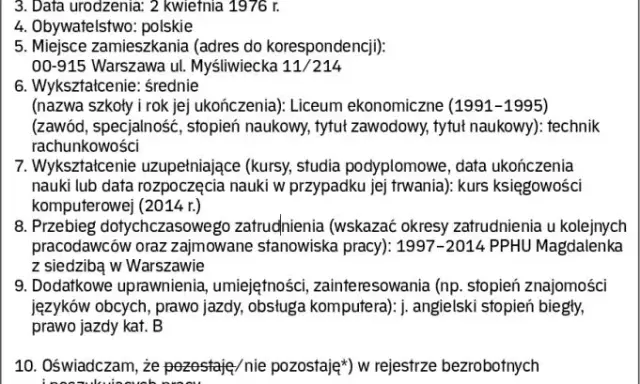 Kwestionariusz osobowy kandydata: Wymagane i zakazane dane