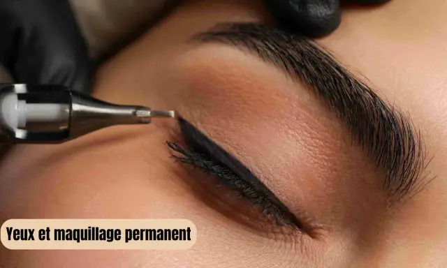 Un appareil de maquillage permanent est utilisé pour créer un trait d'eye-liner précis sur un œil.
