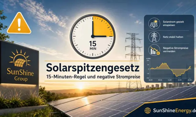Solarspitzengesetz: 15-Minuten-Regel für Solarstrom in Deutschland aktuell. Vermeidet negative Strompreise und hält das Netz stabil.