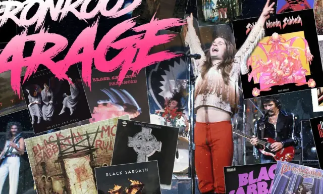 Collage med albumomslag och bilder av medlemmar av Black Sabbath. Ozzy Osbourne i centrum, omgiven av skivomslag som "Paranoid" och "Heaven and Hell".