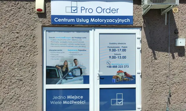 Centrum Usług Motoryzacyjnych Pro Order oferuje części, ubezpieczenia i rejestrację pojazdów. Zapraszamy!