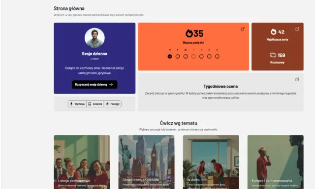 Platforma do rozmów po angielsku online. Rozpocznij codzienną sesję z Jasonem, by doskonalić umiejętności językowe.