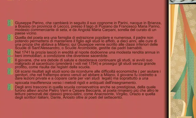 Bust of Giuseppe Parini with text about his life.