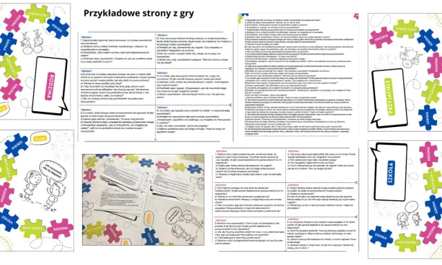 Gra planszowa z pytaniami o relacje, gdzie ścieżka składa się z elementów "szkoła", "rodzina", "przyjaciele". Skala durowa.