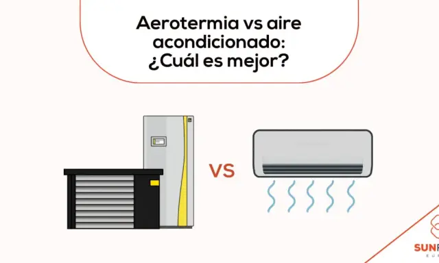 Comparativa visual: diferencia entre aerotermia y aire acondicionado. Se muestra una unidad de aerotermia frente a un split de aire acondicionado.