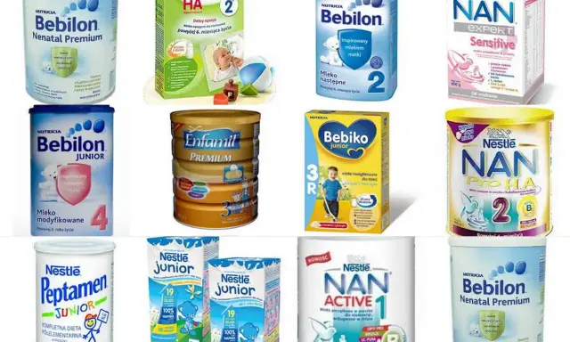 Wybierasz jakie mleko modyfikowane? Na zdjęciu różne rodzaje Bebilon, NAN, Bebiko, Enfamil i Peptamen dla niemowląt i dzieci.