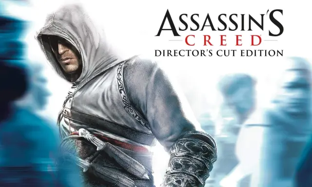 Assassin's Creed 1 spolszczenie. Altair w kapturze, z ukrytymi ostrzami, gotowy do akcji.