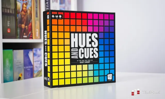 Gra planszowa "Hues and Cues" z tęczową paletą barw na okładce. Odkryj subtelne odcienie i wskazówki, by wygrać!