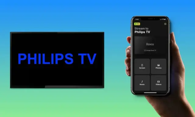 Klonowanie ekranu iPhone na Philips TV. Aplikacja pozwala strumieniować ekran, zdjęcia, muzykę i filmy.