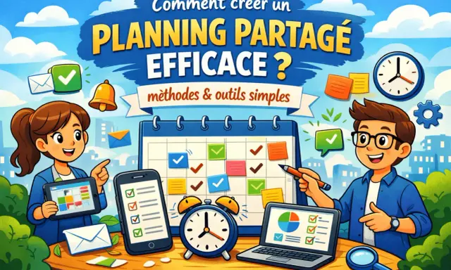 Deux enfants présentent un planning partagé efficace, avec des outils simples pour une meilleure organisation.