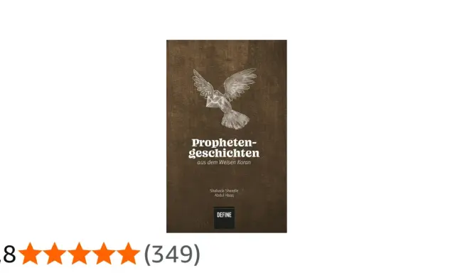 Ein Buchcover mit einem stilisierten Vogel, der eine Botschaft trägt, ähnlich einem ababil vogel. Titel: "Propheten-geschichten aus dem Weisen Koran".