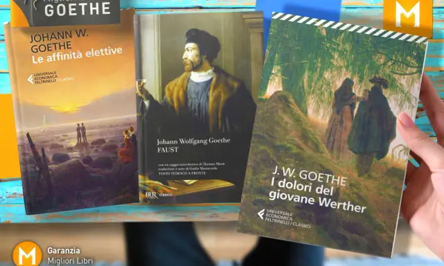 Libri di Johann Wolfgang von Goethe: "Le affinità elettive", "Faust" e "I dolori del giovane Werther".