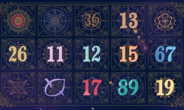 Tło z mistycznymi symbolami i liczbami. W prawym dolnym rogu widnieje liczba 19, kluczowa w numerologii.