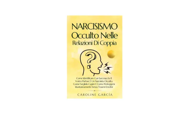 Copertina libro "Narcisismo Occulto Nelle Relazioni Di Coppia". Illustrazione di una testa con un punto interrogativo e fulmini, che suggerisce le caratteristiche del narcisista.