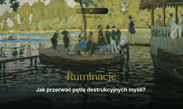 Ludzie na łodzi i w wodzie, jakby w pułapce myśli, zastanawiają się, jak przerwać pętlę destrukcyjnych myśli.