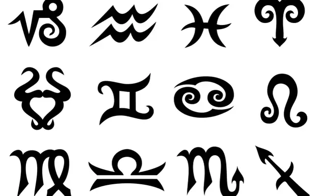 Zodiakalne symbole: rak, strzelec i inne znaki.
