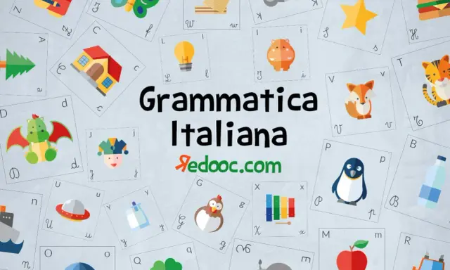 Immagine con carte illustrate per imparare l'italiano, perfette per giochi grammaticali online. Alfabeto, animali e oggetti per divertirsi studiando.