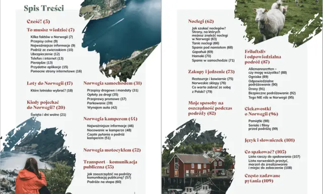 Spis treści: co warto zobaczyć w Norwegii, od lotów po noclegi i transport. Zdjęcia owiec i fiordów.