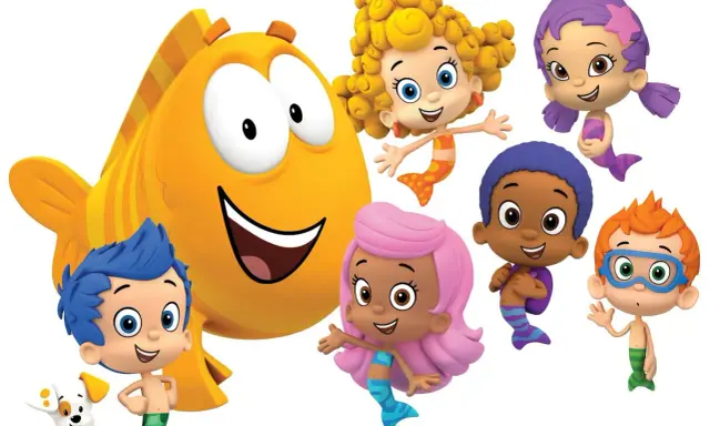 Wesoły bąbelkowy świat gupików: Molly, Gil, Deema, Oona, Goby, Nonny i piesek Bubble Puppy.