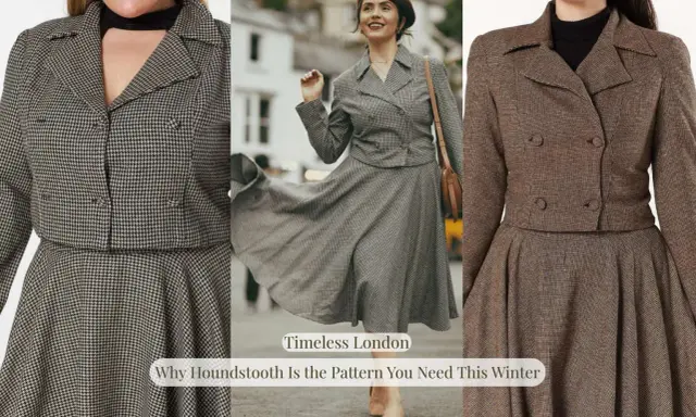 Houndstooth suits are trending patterns for a timeless London winter look.