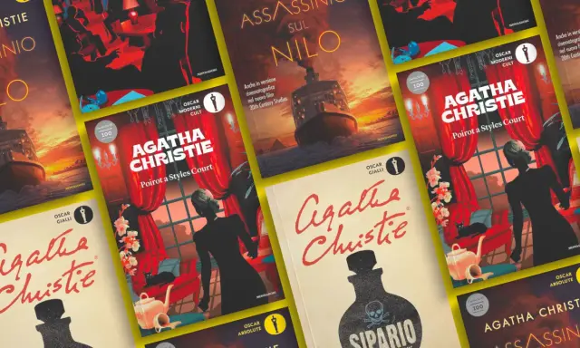 Copertine di alcuni dei 10 migliori libri di Agatha Christie, tra cui "Assassinio sul Nilo" e "Poirot a Styles Court".