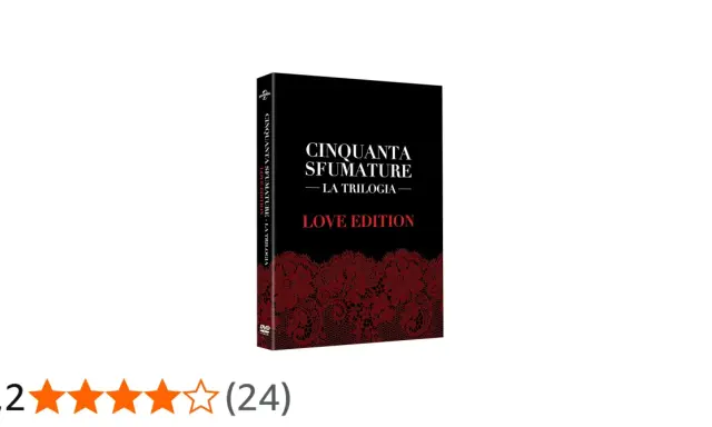La trilogia "Cinquanta sfumature di grigio" in edizione speciale, con copertina nera e dettagli in pizzo rosso.