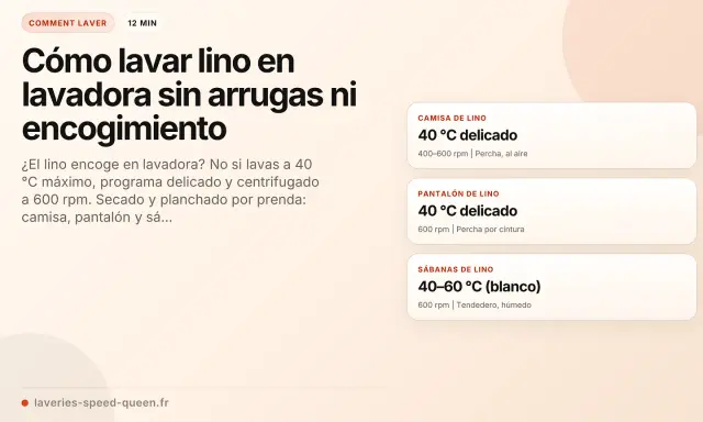 Guía para lavar lino en lavadora: 40°C, programa delicado y centrifugado a 600 rpm para evitar arrugas. Usa suavizante para un tacto perfecto.
