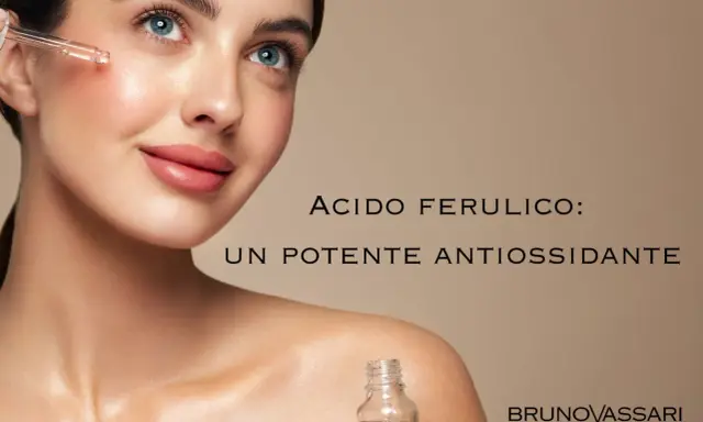 Donna con contagocce applica siero viso. Acido ferulico cos'è? Un potente antiossidante per la pelle.